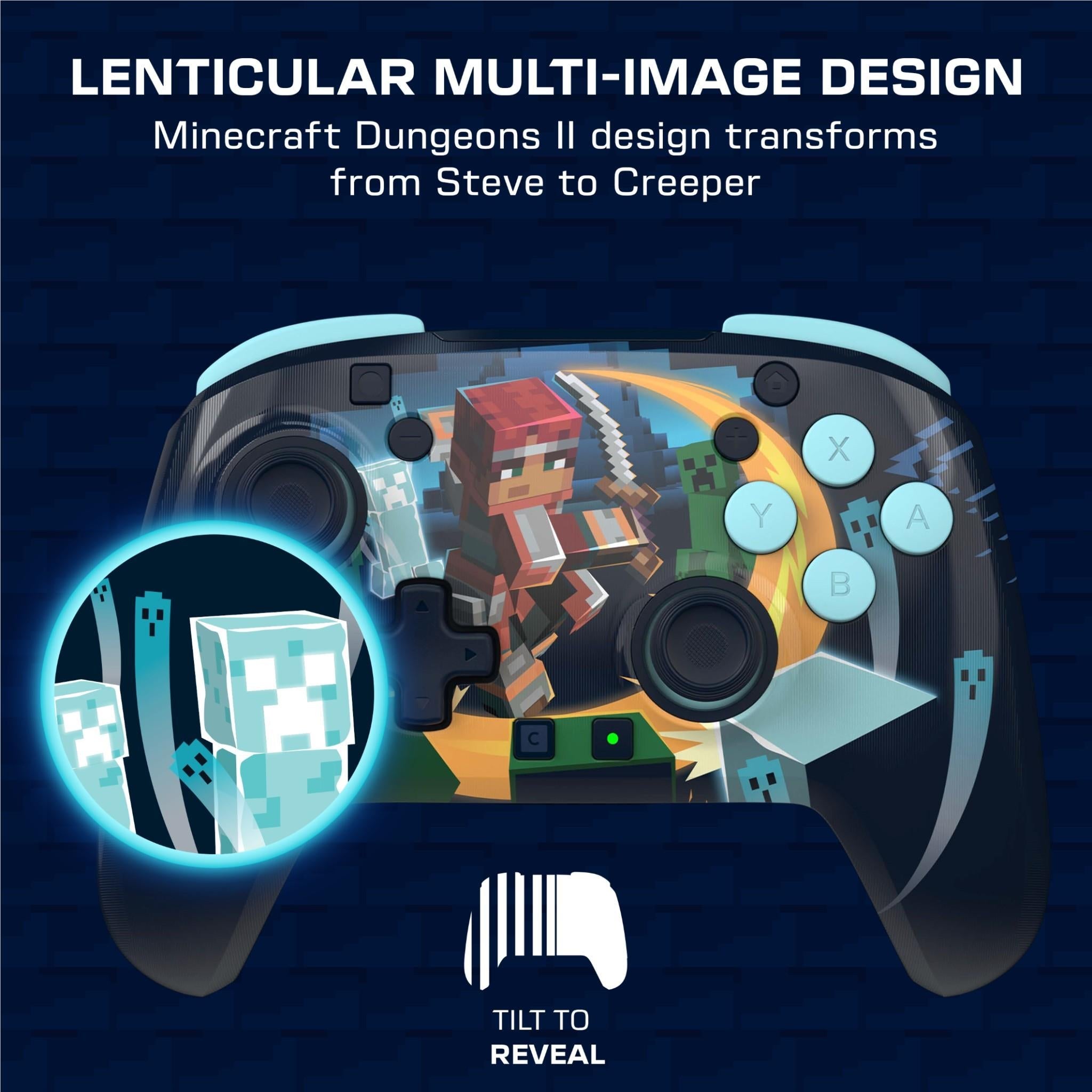 Turtle Beach Rematch wireless controller for Switch 2 with black Minecraft Dungeons II lenticular design, image 5 - Electronic Gaming Accessories at Tech Supply Shed NZ