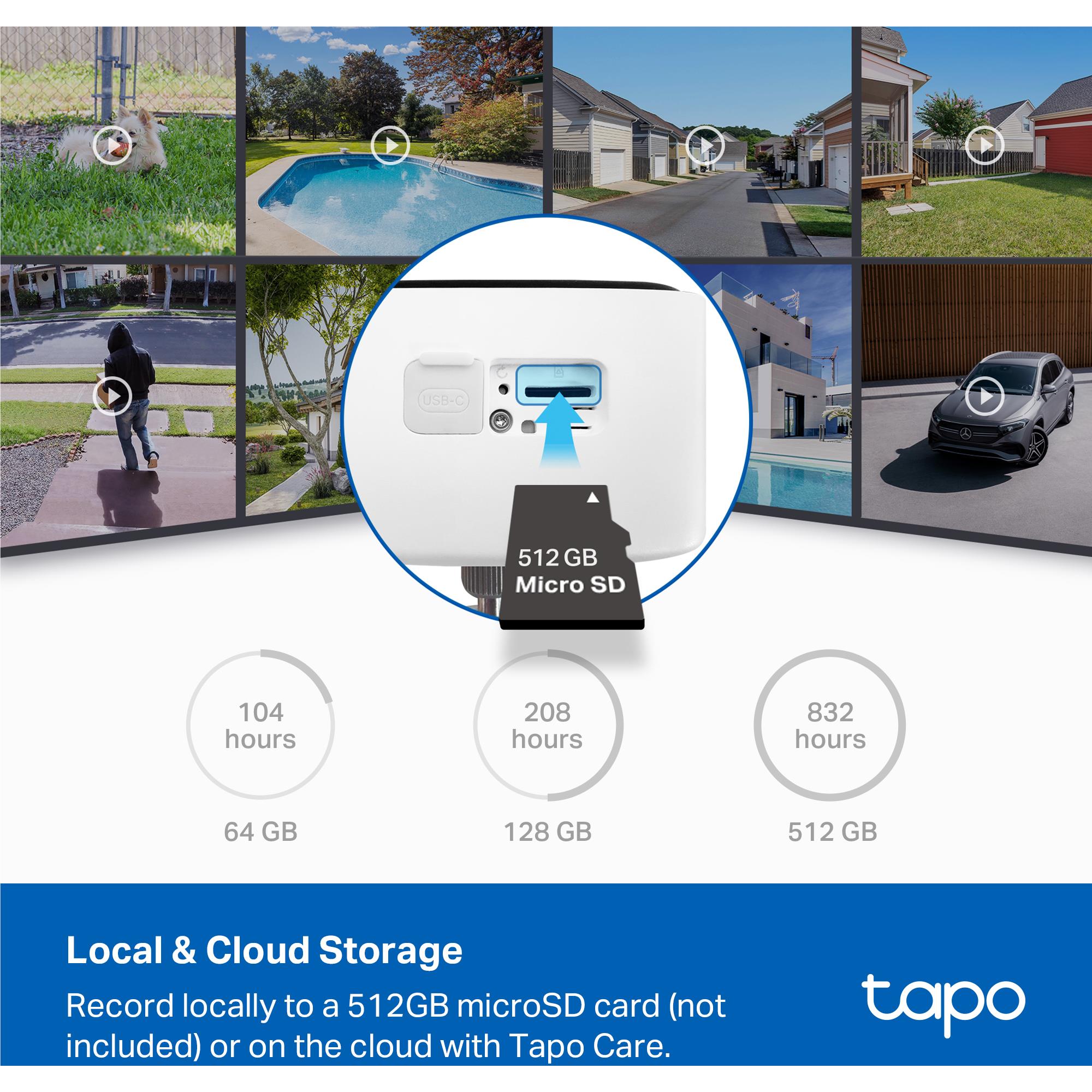 Camera storage options graphic with microSD card and local recording indicators