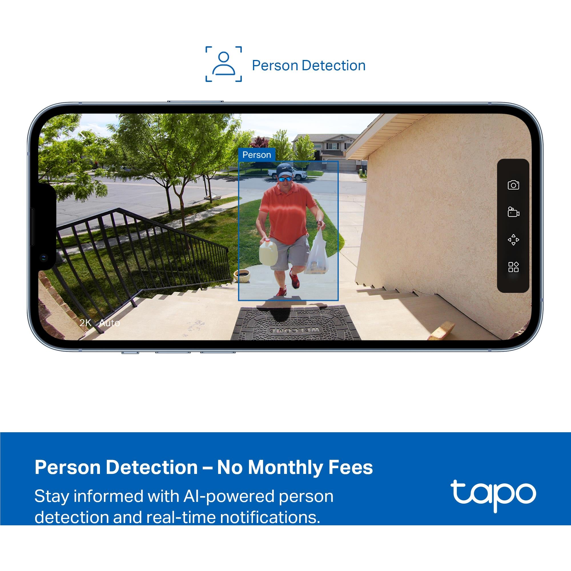 Smartphone screen showing person detection over a live view from the camera