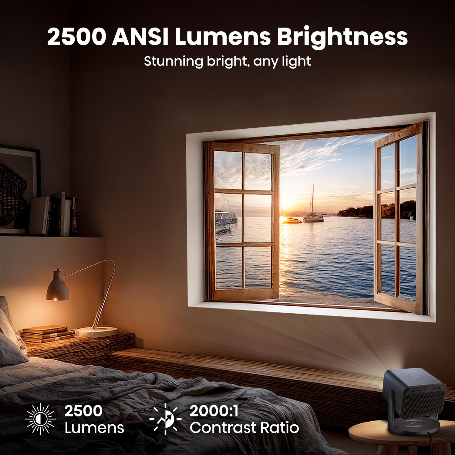 2500 ANSI lumens brightness feature graphic for a laser projector