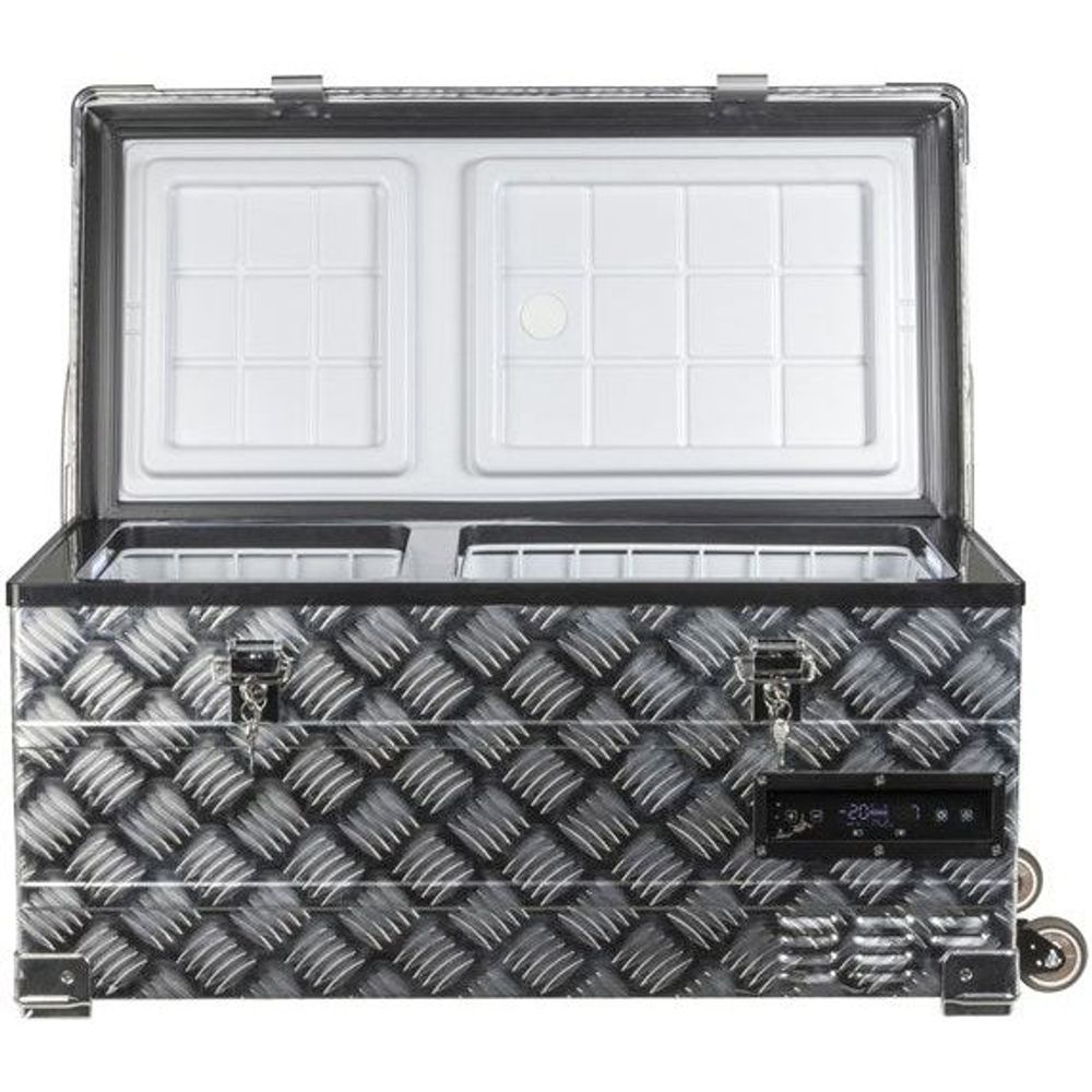 42L Brass Monkey Portable Dual Zone Aluminium Check Plate Fridge/Freezer