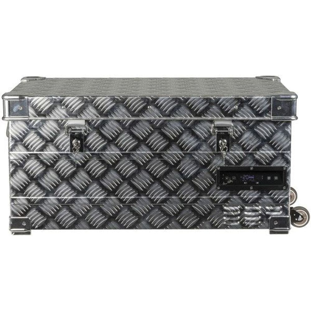 42L Brass Monkey Portable Dual Zone Aluminium Check Plate Fridge/Freezer