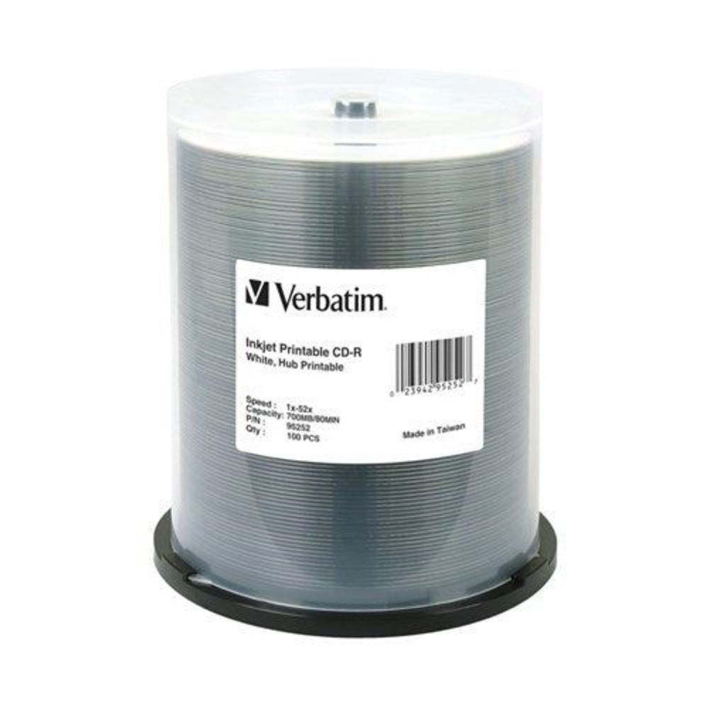 CD-R 700MB 100Pk White Wide InkJet 52x