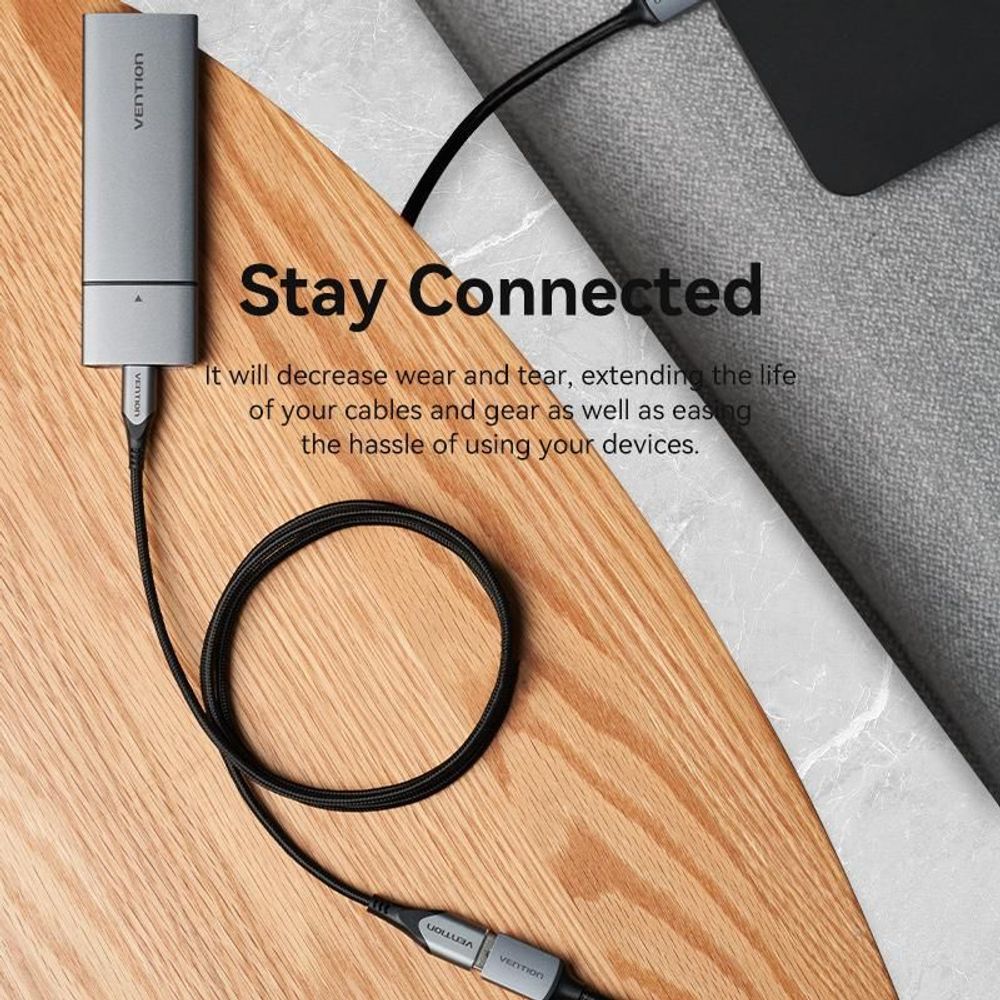 Vention Cotton Braided USB 3.0 Type A Male to Female Extension Cable 2M Gray Aluminum Alloy Type
