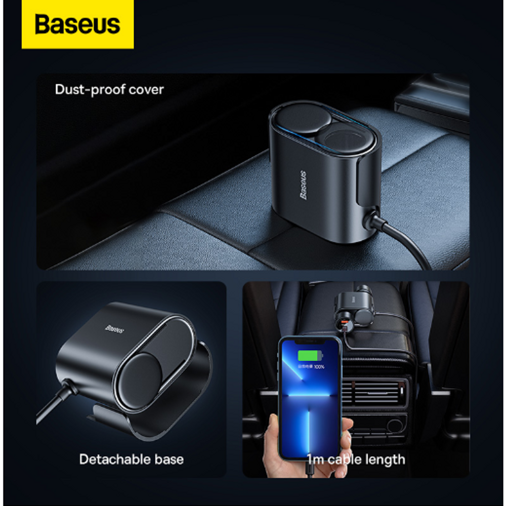 BAS32243 - Baseus High Efficiency Pro 1-for-2 Car Cigarette Lighter 30W Cosmic Black