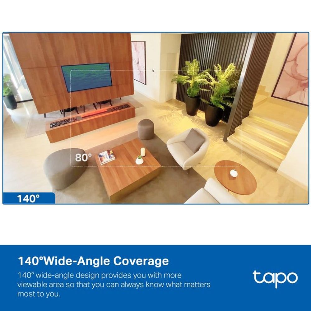 Indoor security camera wide-angle coverage view with room scene overlay