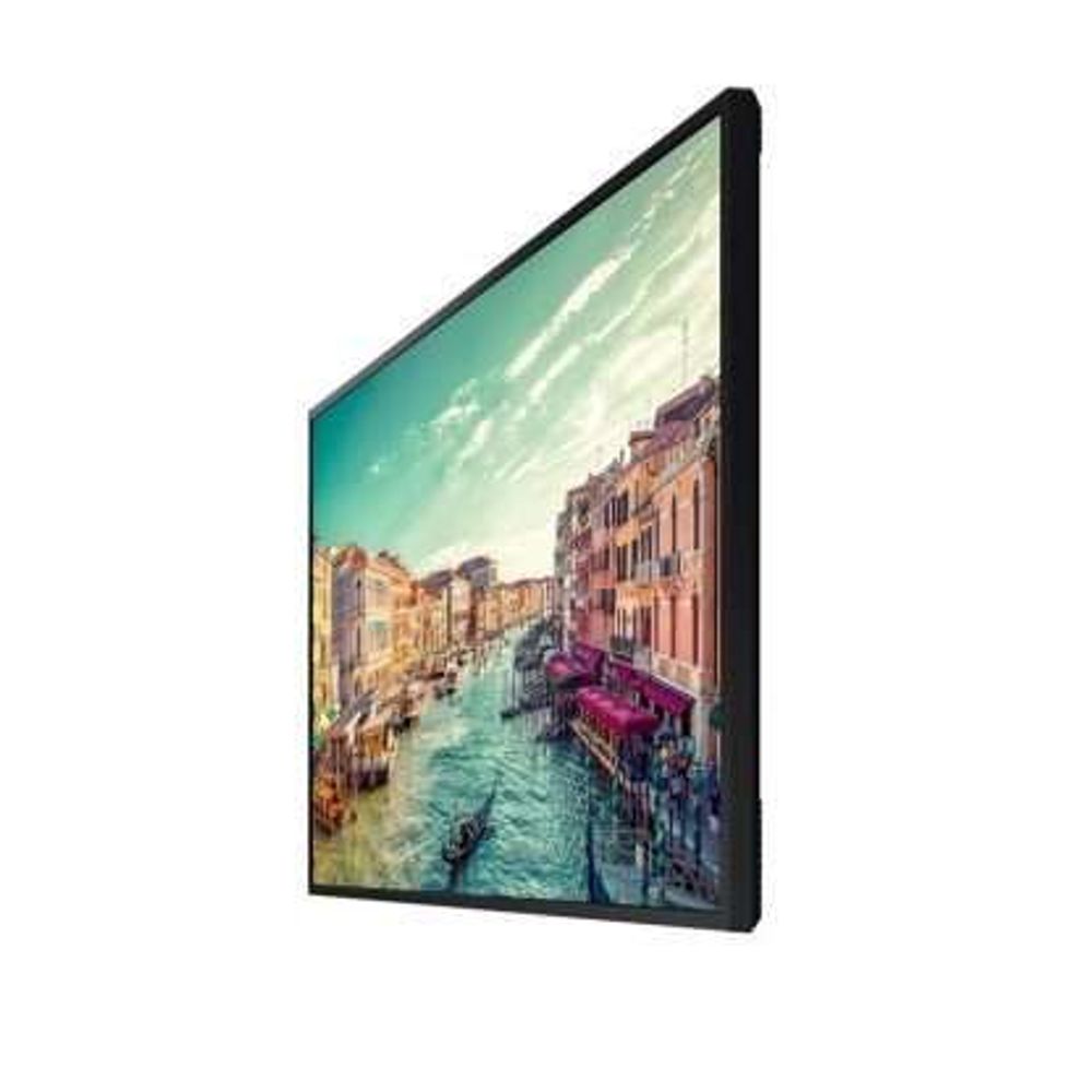 Samsung 32-inch digital signage LCD display angled view with thin black bezel