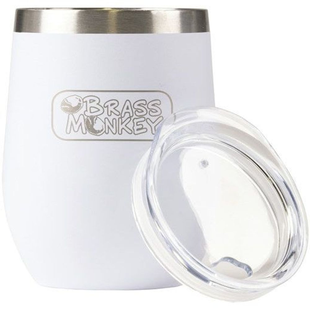 Brass Monkey 350ml White Stainless Steel Cup with Lid