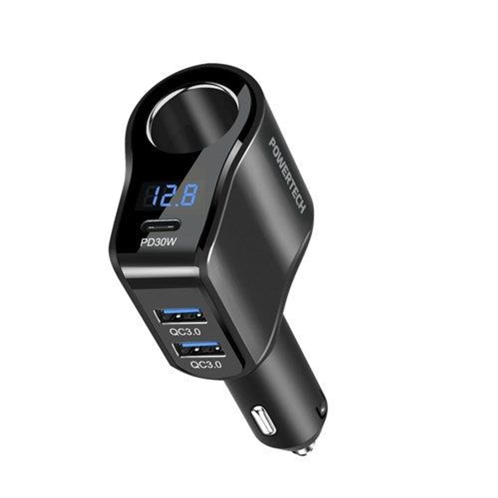 Compact Car Cigarette Lighter Adaptor With PD30W and Dual QC3.0 Outputs