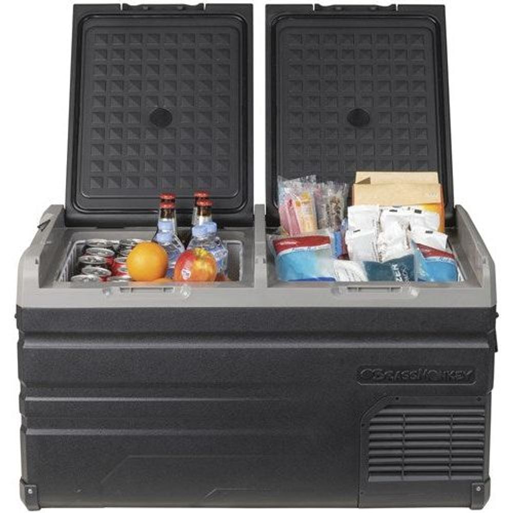 75L Brass Monkey Portable Low Profile Dual Zone Fridge/Freezer with Battery Compartment