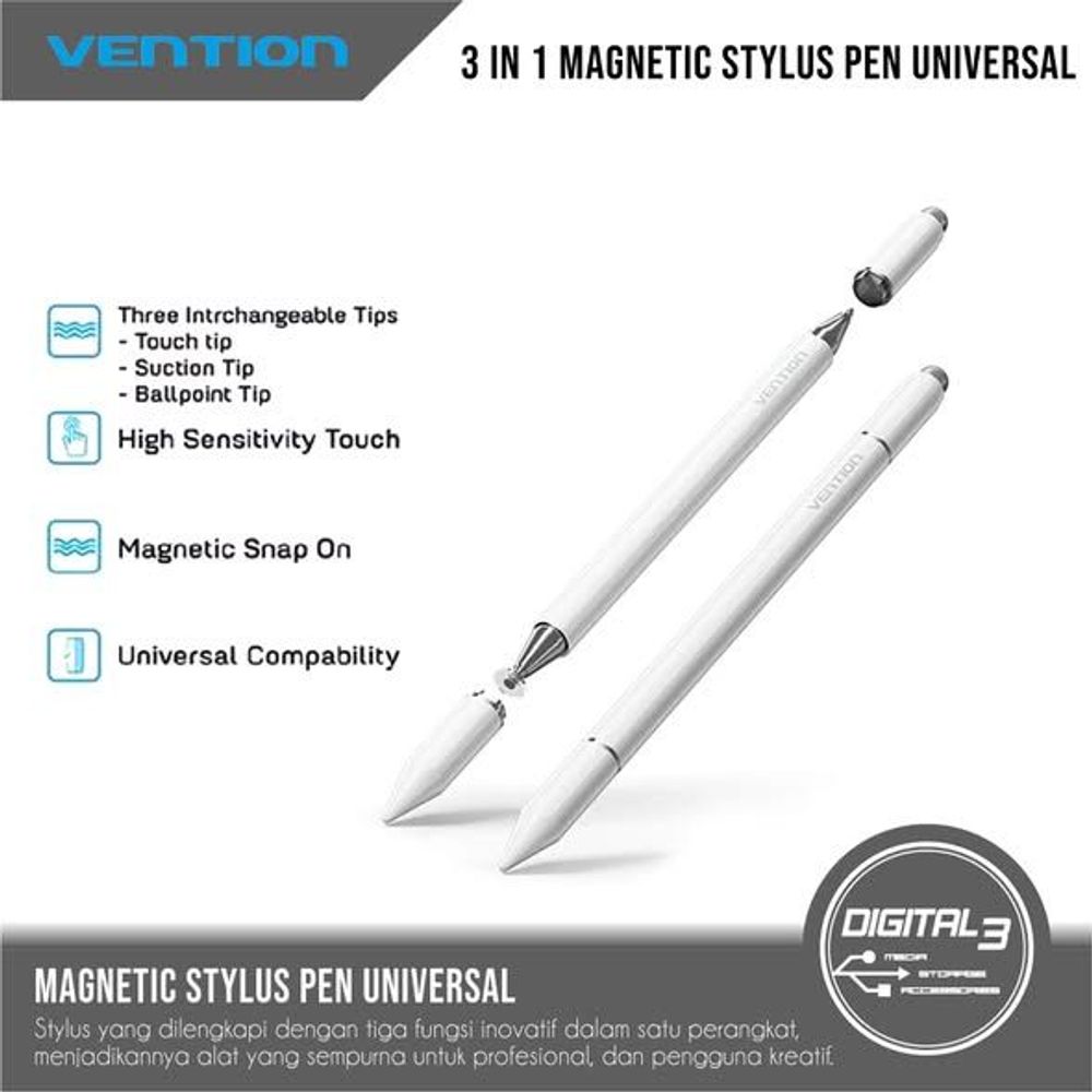 Vention 3-in-1 Magnetic Stylus Pen White Aluminum Alloy Type Default Title