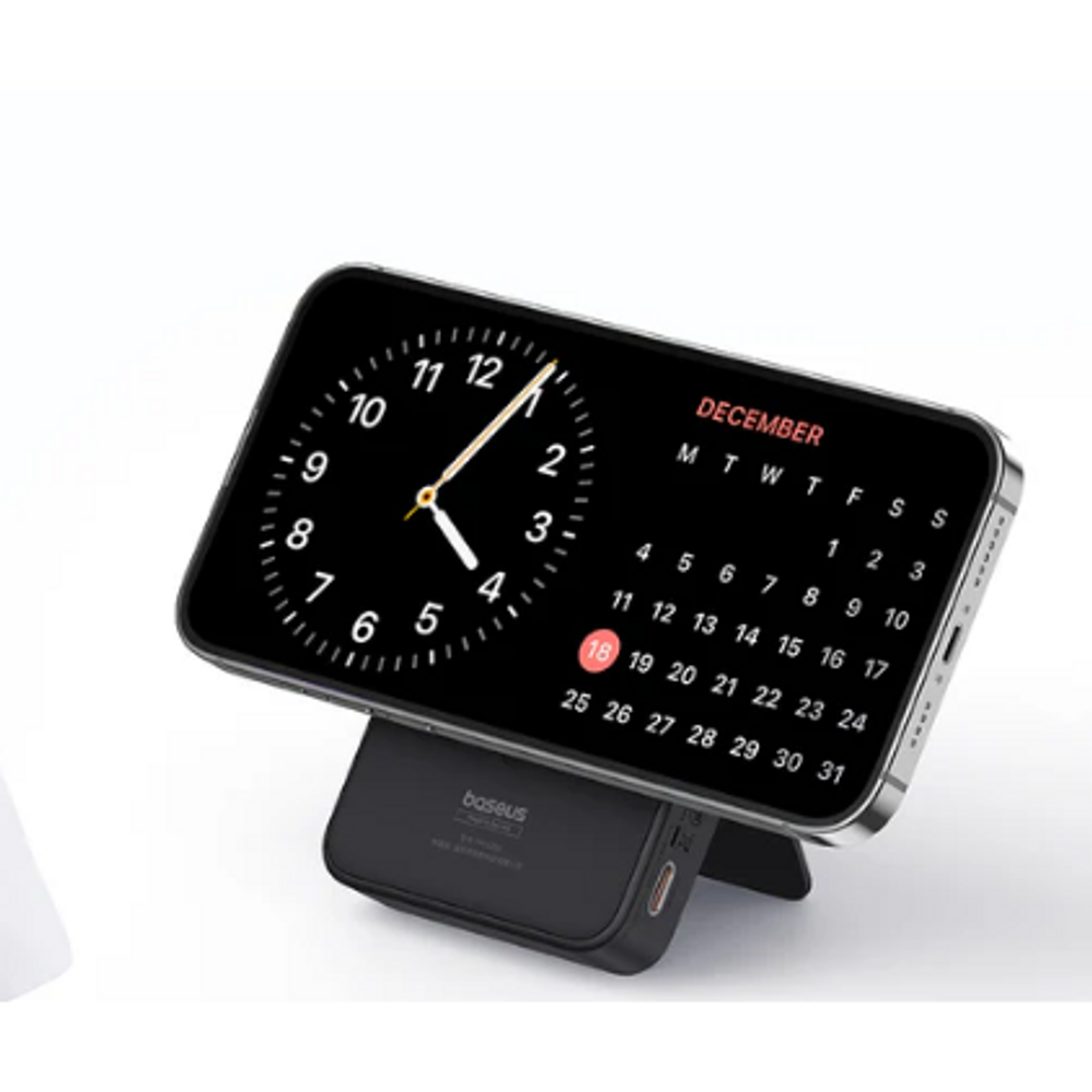 Baseus magnetic wireless power bank with digital clock display on stand