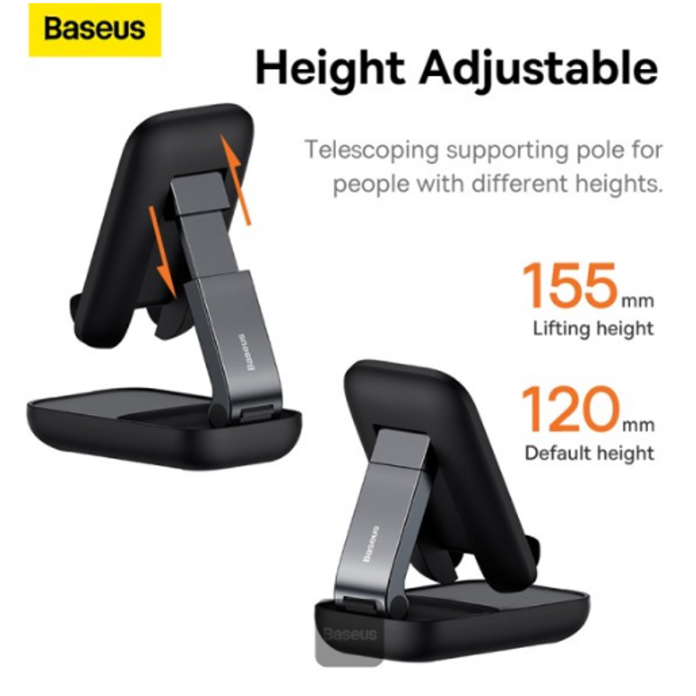 Black height-adjustable phone stand with telescoping supporting pole