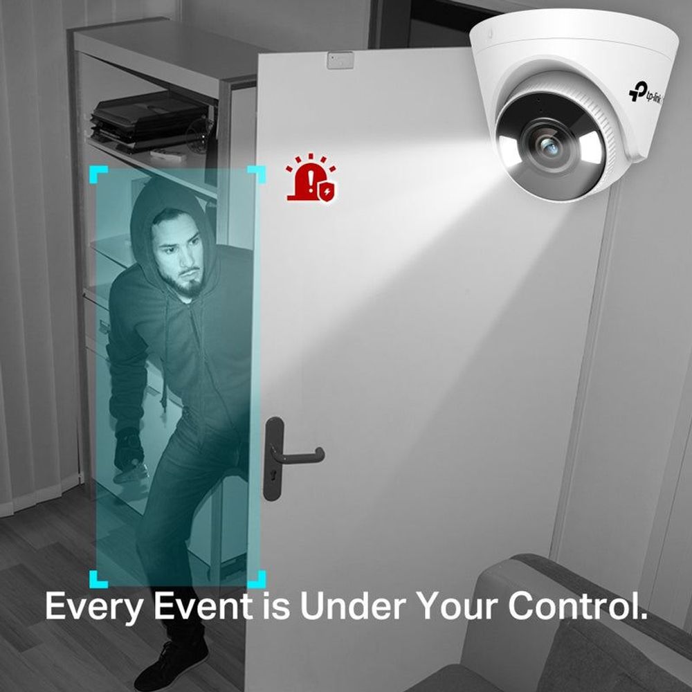 White Wi‑Fi turret camera mounted near a door with visible lens and LEDs