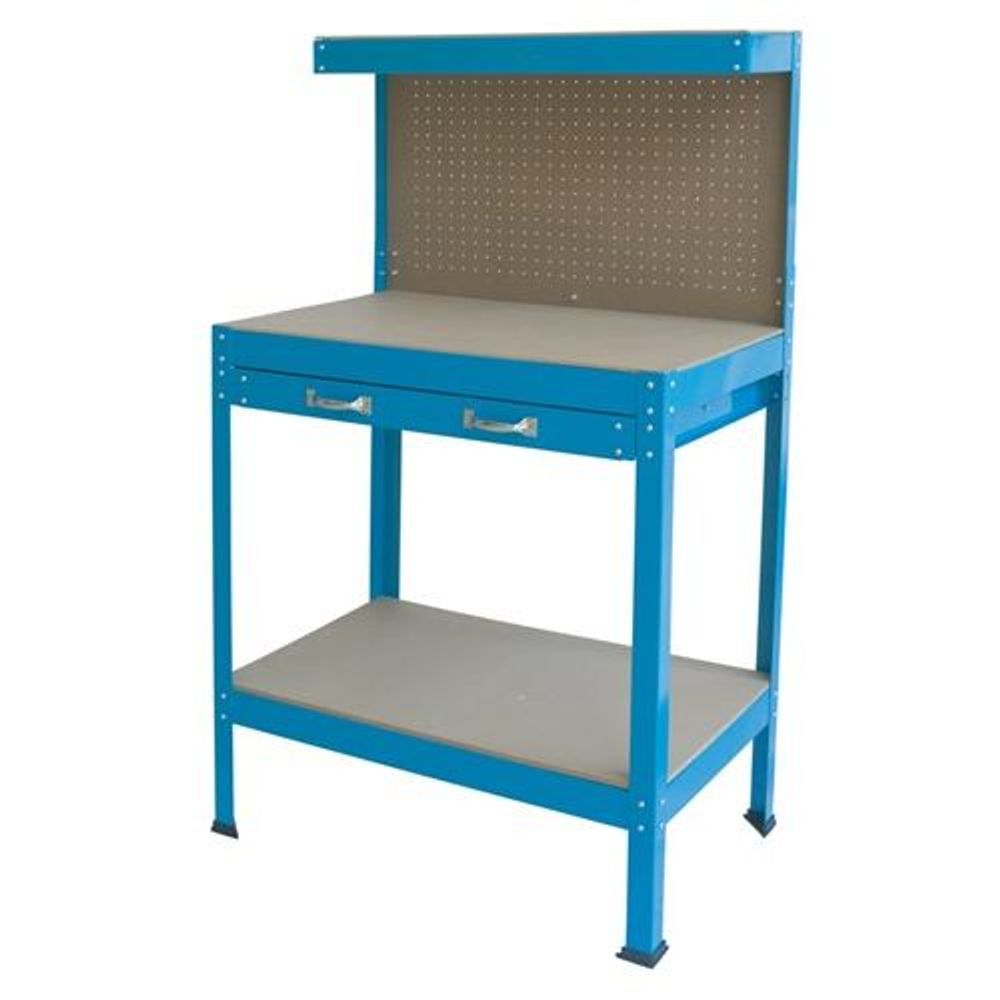 Workbench Self Assemble 900 x 500 x 1400mm Benchtop, Pegboard, Draw and Upper and Lower Shelf