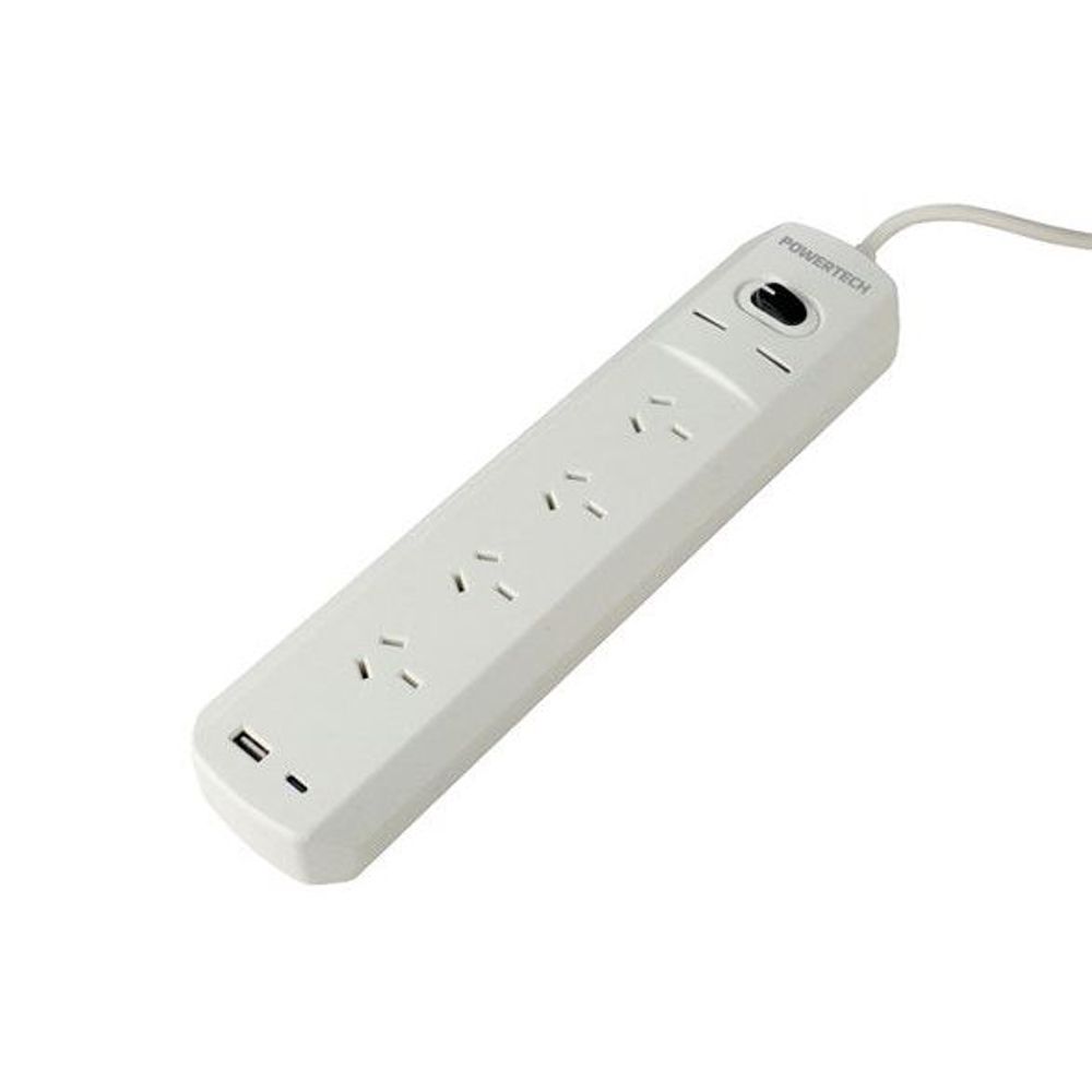 4 Way Surge Protected Individual switched power board with 1xUSB-A, 1xUSB-C
