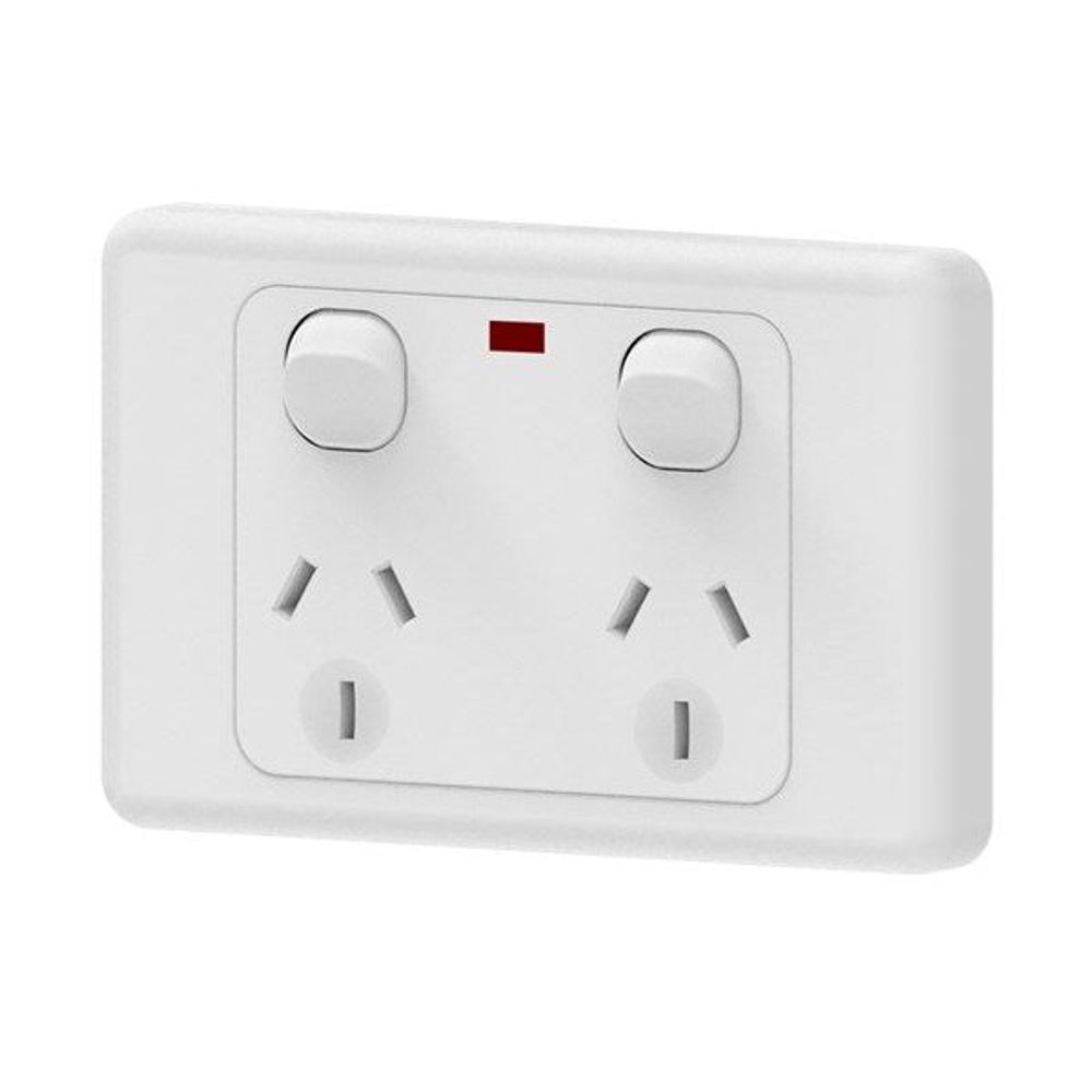 Mains 15A Horizontal Double Powerpoints with Neon Indicator