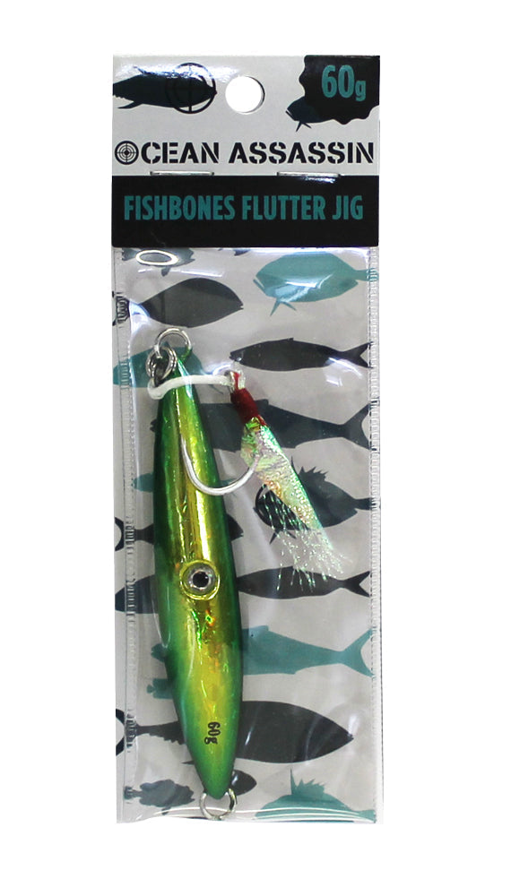 Ocean Assassin Fishbones Flutter Jig - Green 60 gram