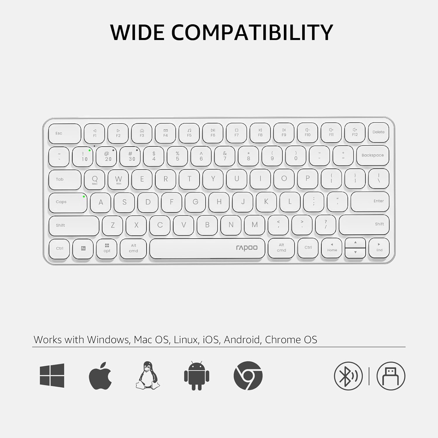 Rapoo E9050L Wireless Multi-mode Ultra-slim 78 Key Keyboard with Bluetooth and 2.4g White