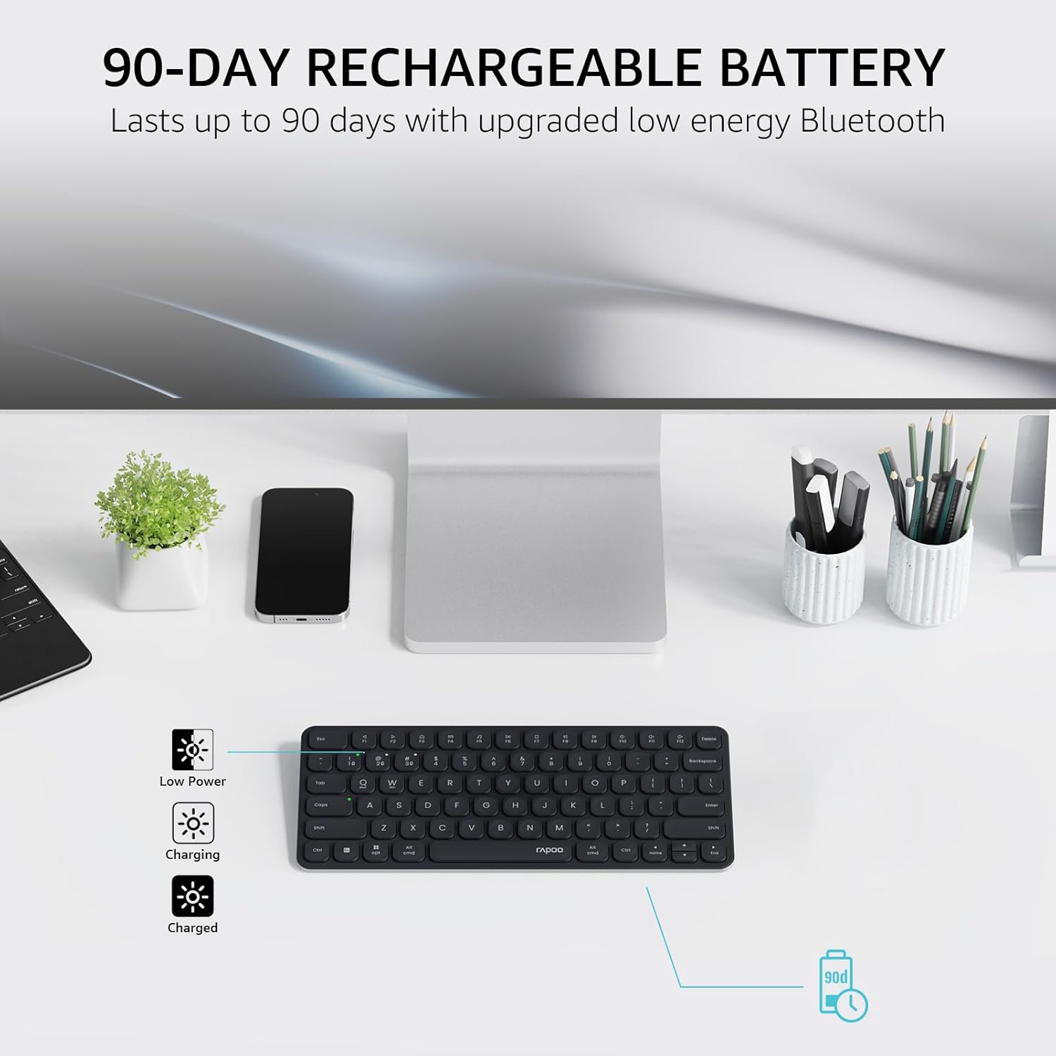 Rapoo E9050L Wireless Multi-mode Ultra-slim 78 Key Keyboard with Bluetooth and 2.4g