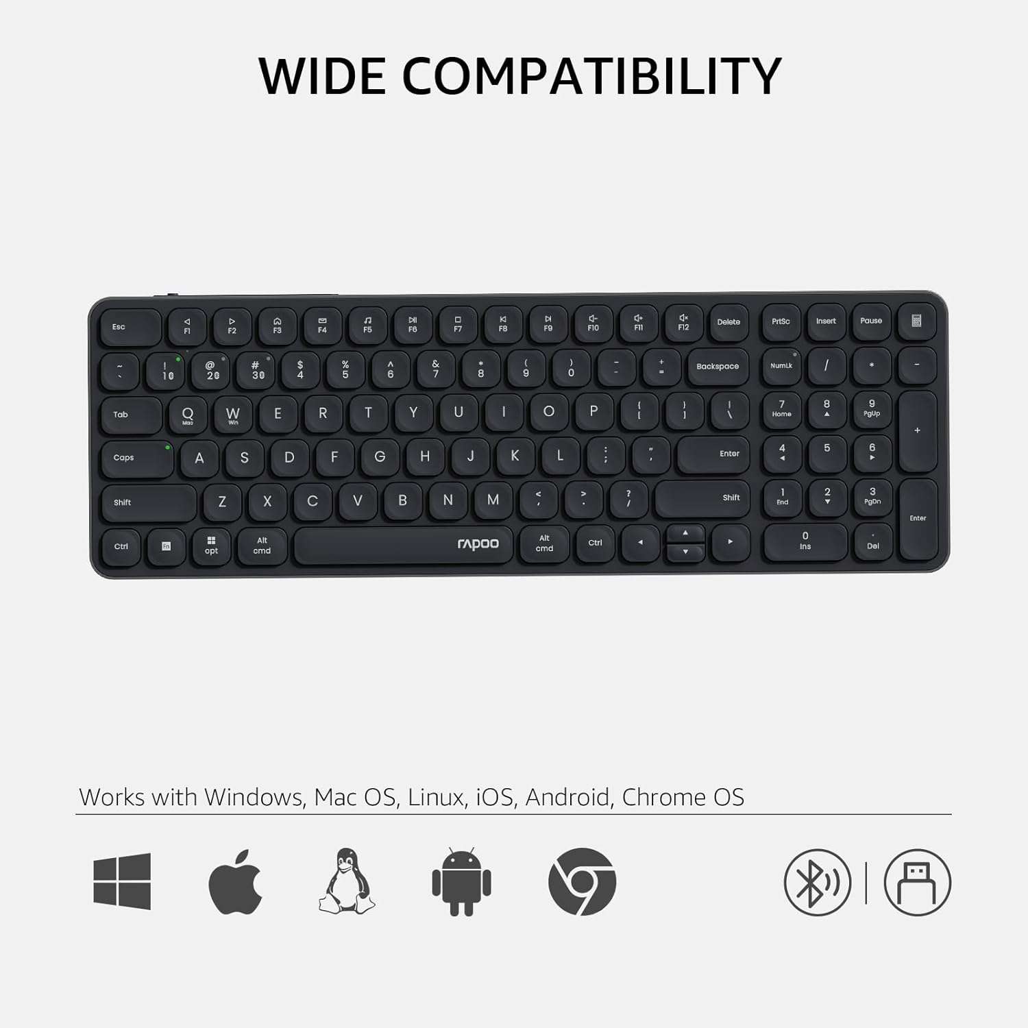 Rapoo E3950L Wireless Multi-mode Ultra-slim 99 Key Keyboard with Bluetooth and 2.4g