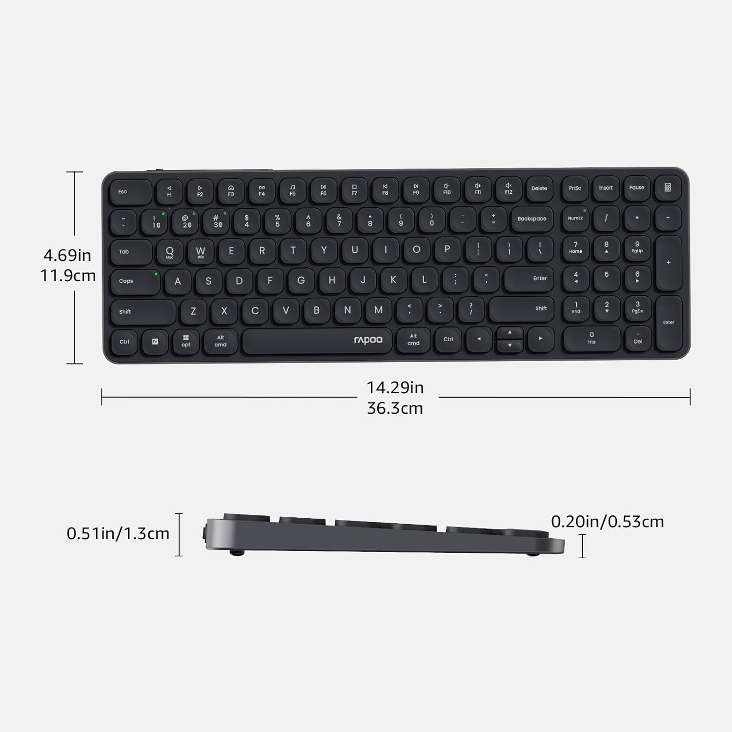 Rapoo E3950L Wireless Multi-mode Ultra-slim 99 Key Keyboard with Bluetooth and 2.4g