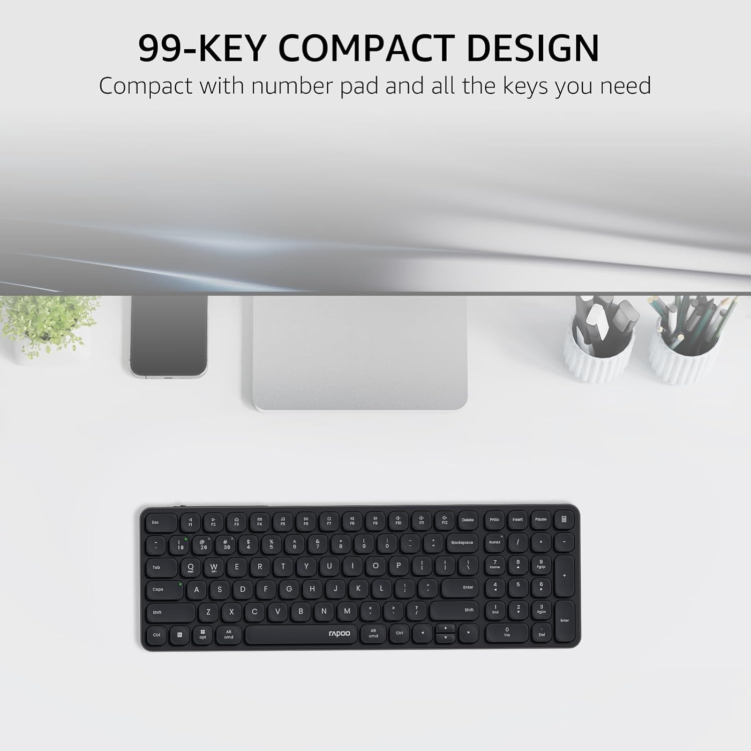 Rapoo E3950L Wireless Multi-mode Ultra-slim 99 Key Keyboard with Bluetooth and 2.4g