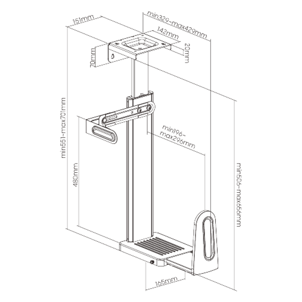 Bracom Matte Black Ultra Wide Adjustable Under-Desk & Wall PC / Gaming PC Mount