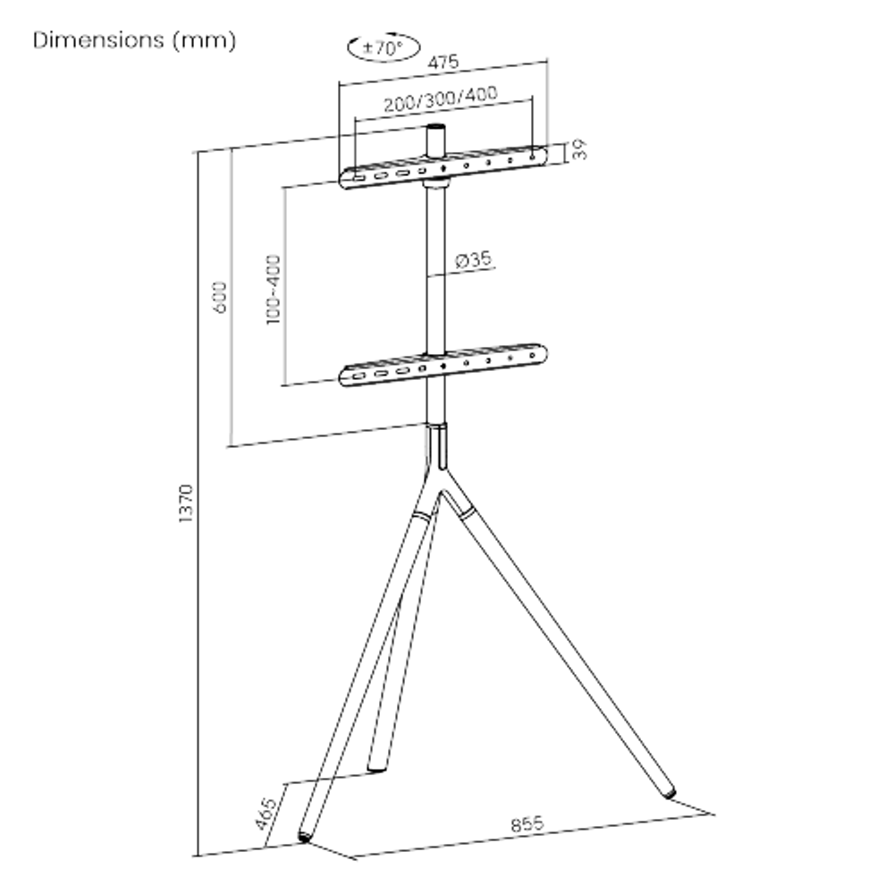 Bracom Tripod Stylish Easel Studio TV Floor Stand Matte Black & Walnut