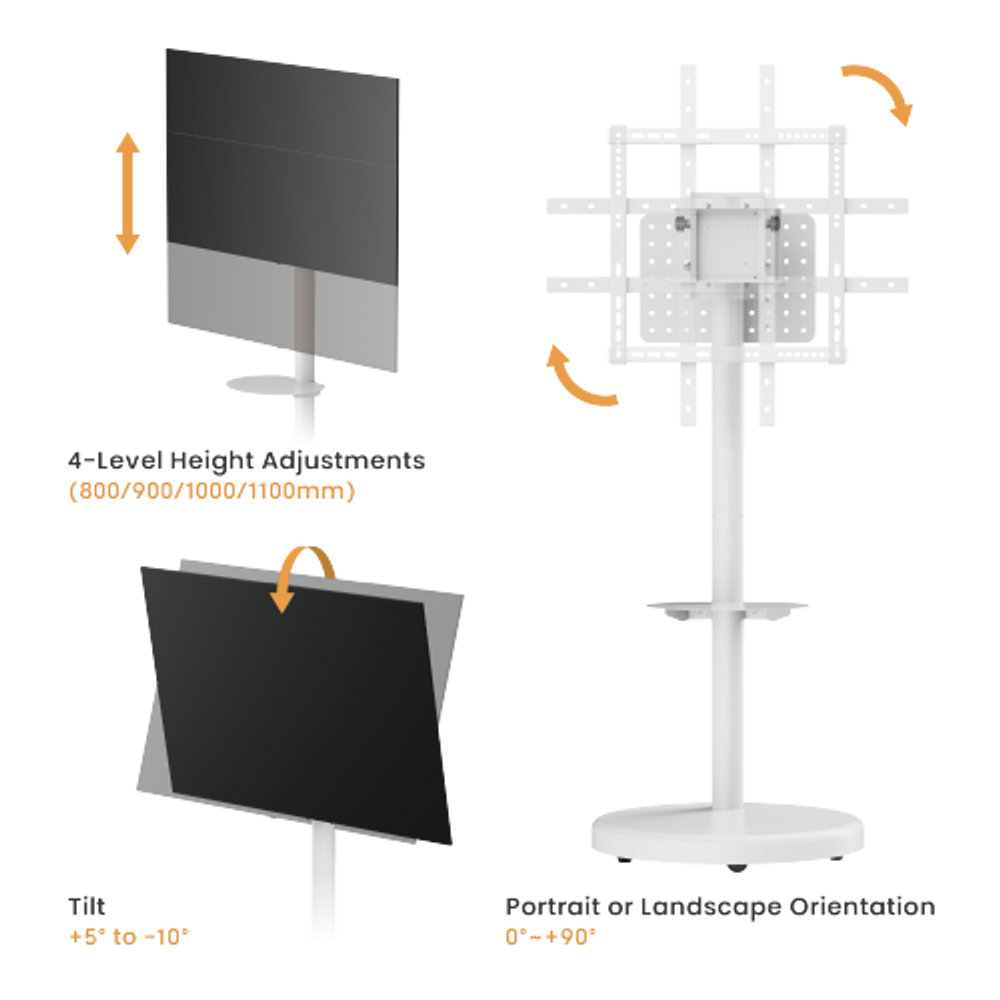 Bracom Heavy-Duty Mobile TV Floor Stand upto 86 inch TV White