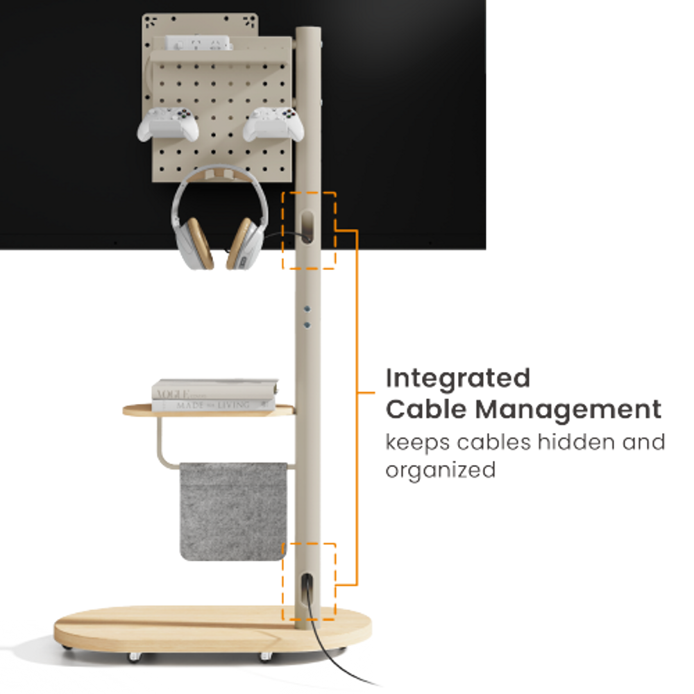 Bracom Mobile TV Display Floor Stand with Integrated Cable Management Fine Texture Light Brown & Beech
