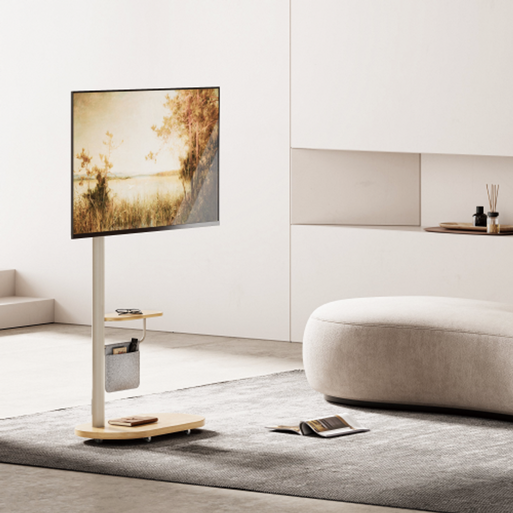 Bracom Mobile TV Display Floor Stand with Integrated Cable Management Fine Texture Light Brown & Beech Default Title