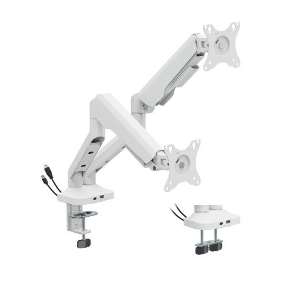 Bracom FlexPrecision Cost-Effective Gas Spring Dual Monitor Arm with USB Ports White Default Title