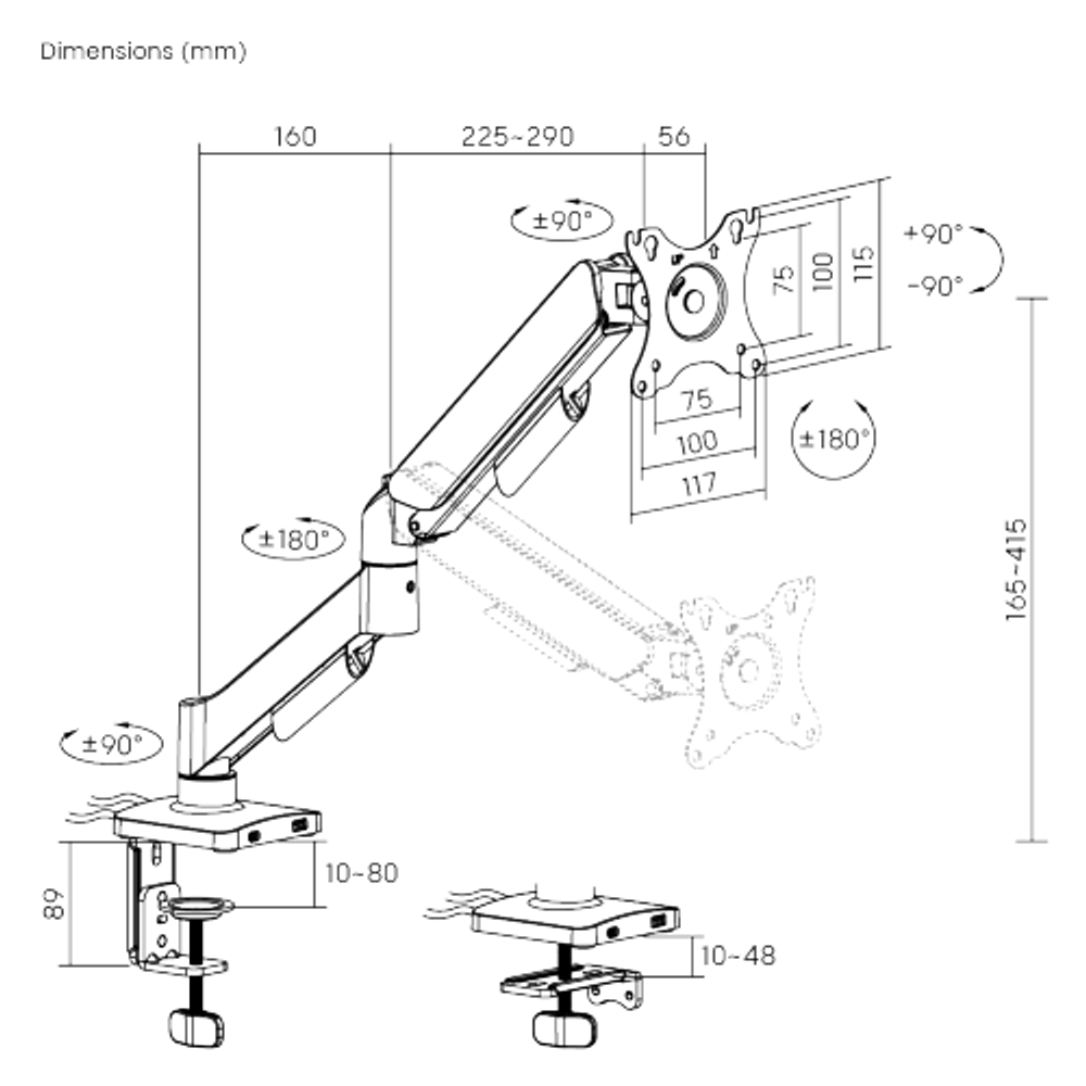 Bracom Super Economical Gas Spring Monitor Arm with USB Ports Black
