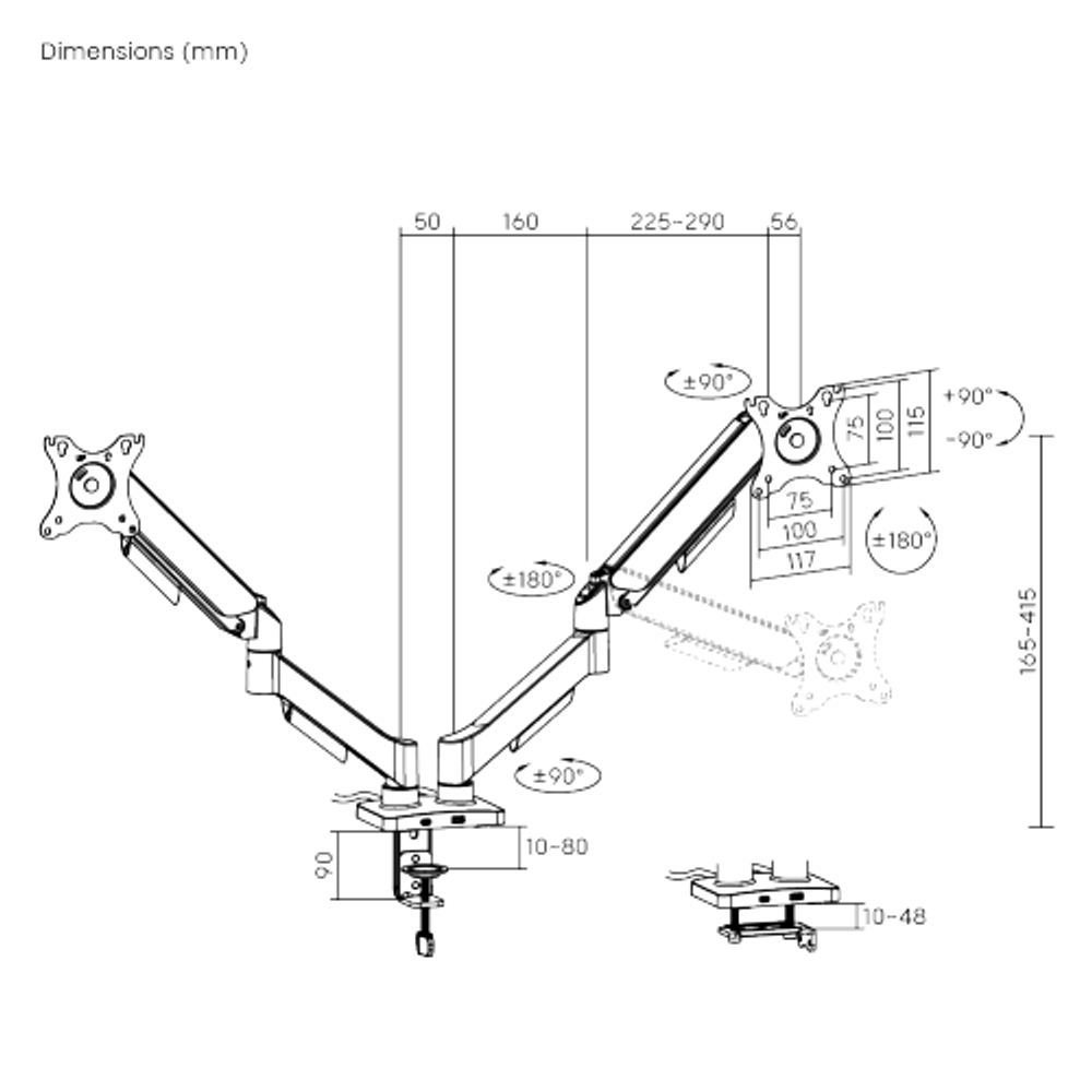 Bracom Super Economical Gas Spring Dual Monitor Arm with USB Ports Black