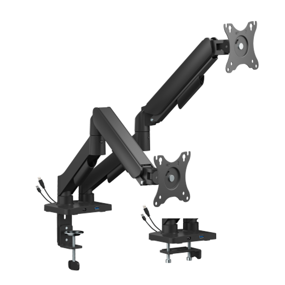 Bracom Super Economical Gas Spring Dual Monitor Arm with USB Ports Black