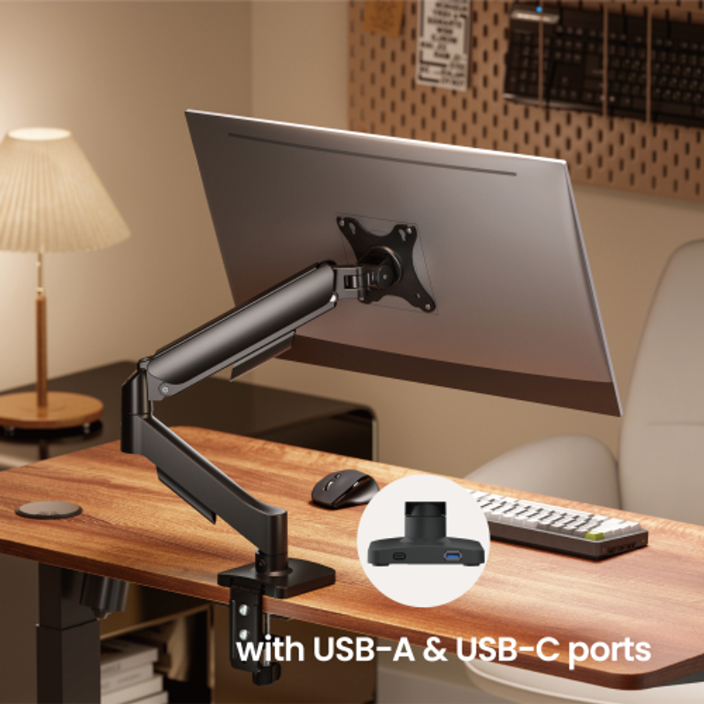 Bracom Super Economical Gas Spring Monitor Arm with USB Ports Black