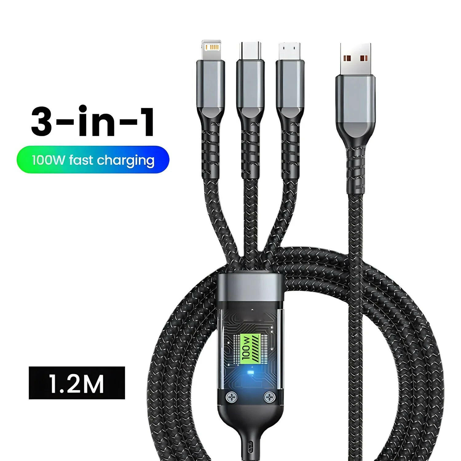 3-in-1 Super Fast Charging Cable Black