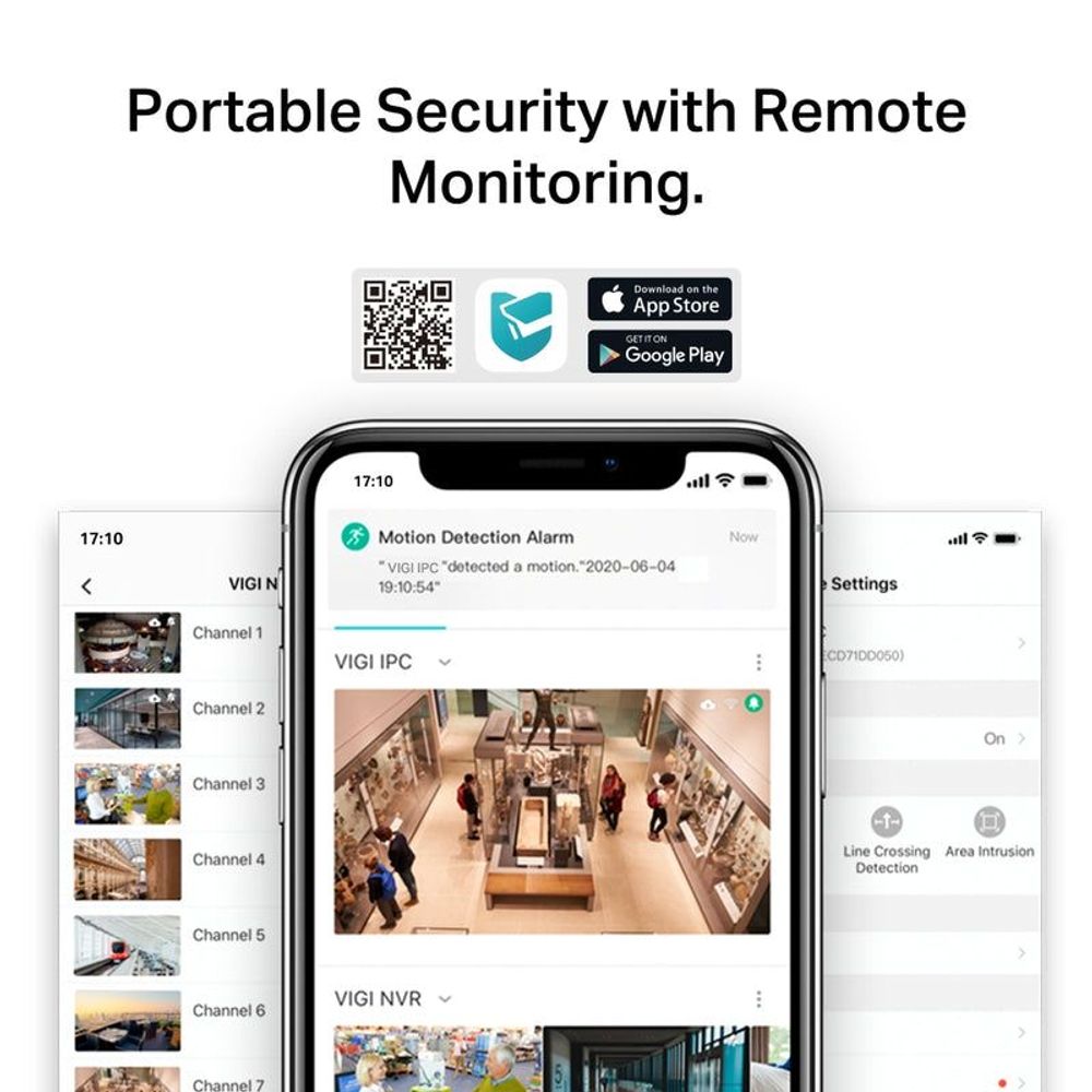 Wi‑Fi bullet security camera app on smartphone showing motion detection alarms
