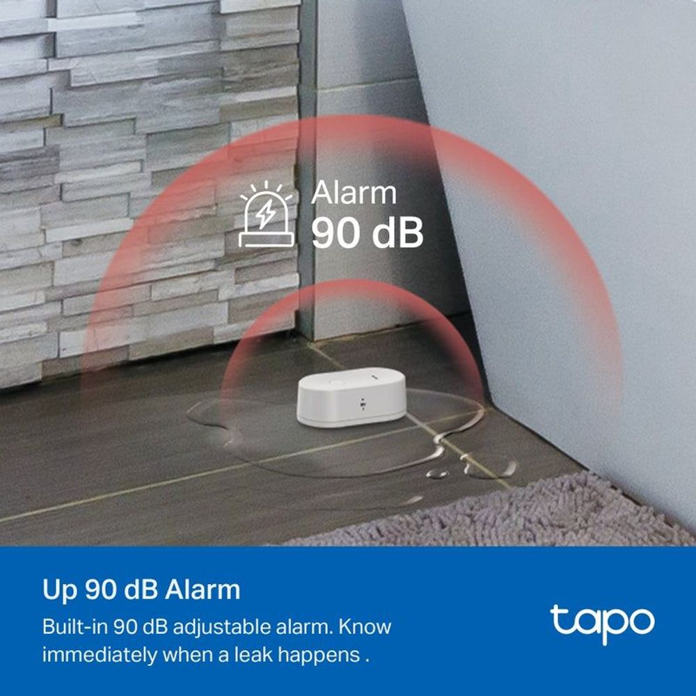 TP-Link Tapo smart water leak sensor with visible alarm ring indicator