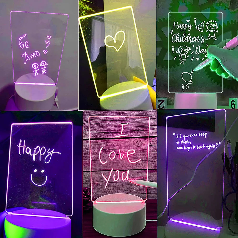 LED Night Light with Note Board and Pen - Color Changing Desktop Lamp