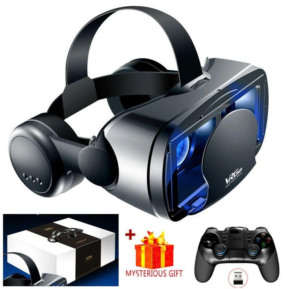 Virtual Reality 3D VR Headset Smart Glasses Helmet for Smartphones Cell Phone Mobile 7 Inches Lenses Binoculars with Controllers Headphone And C