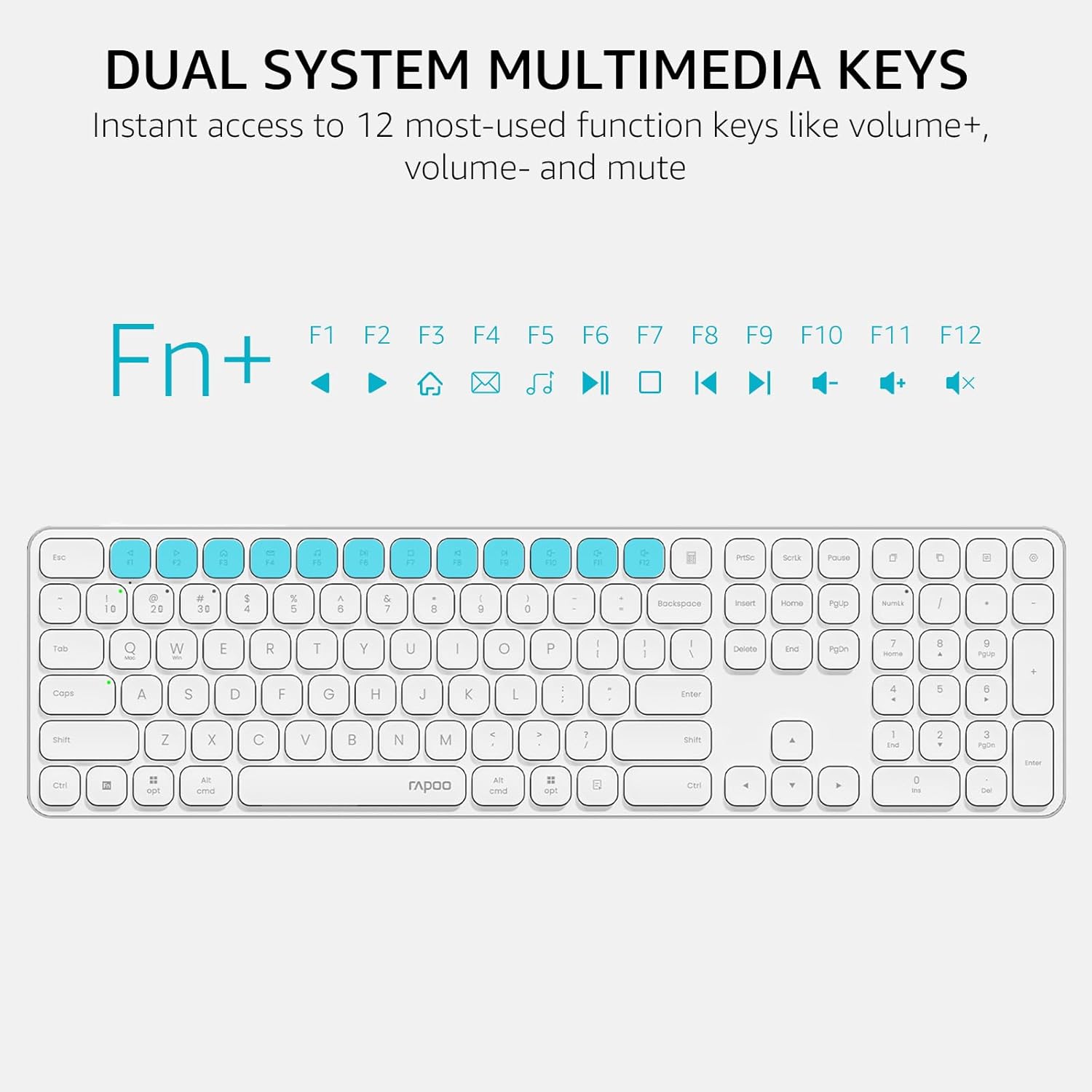Rapoo E9550L Wireless Multi-mode Ultra-slim 110 Key Keyboard with Bluetooth and 2.4g White