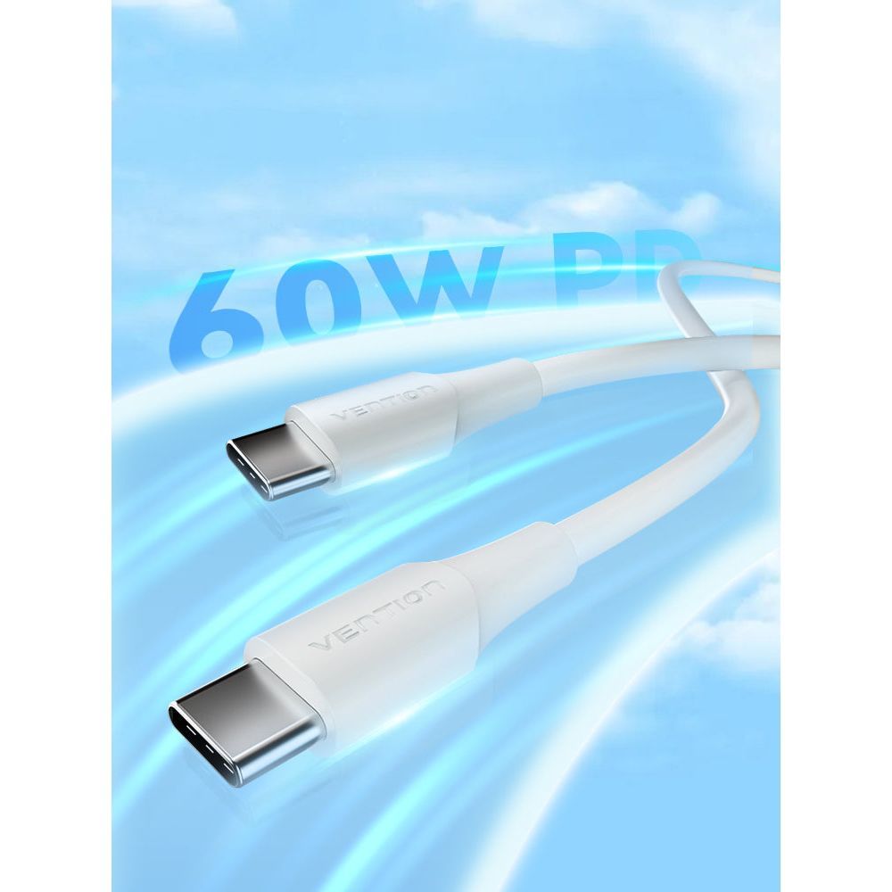 White Vention USB-C male-to-male cable with two USB-C connectors