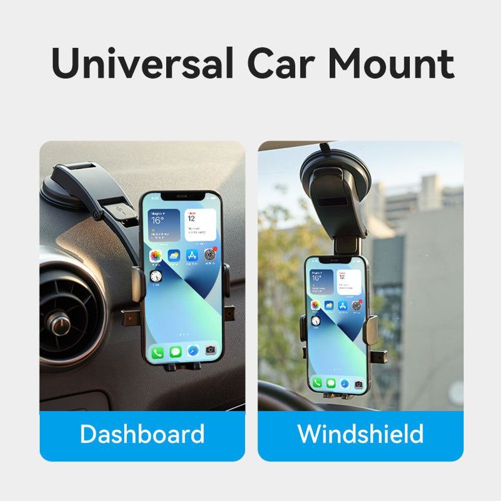 VEN-KSCB0 - Vention One Touch Clamping Car Phone Mount with Suction Cup Black Square Type