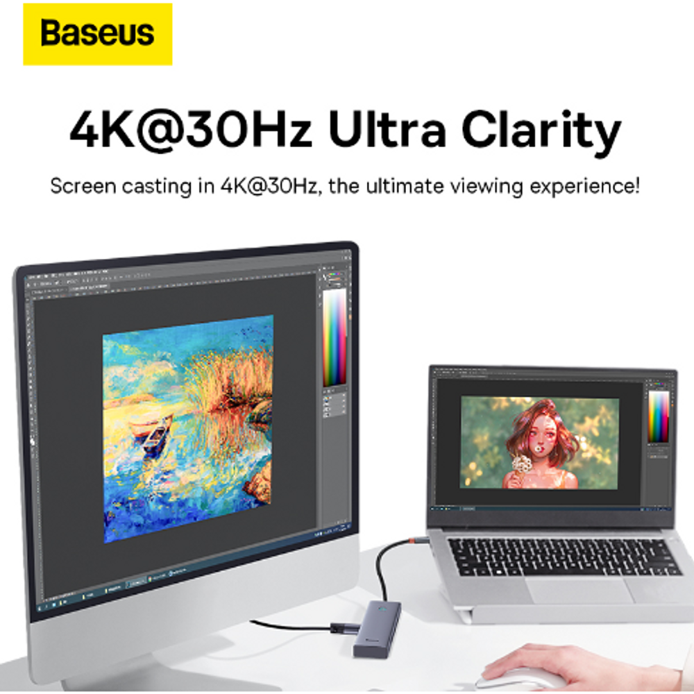 BAS50940 - Baseus UltraJoy Series 5-Port HUB AIR Space Grey（Type-C to HDMI4K@60Hz*1+USB3.0*2+PD*1+RJ45*1）