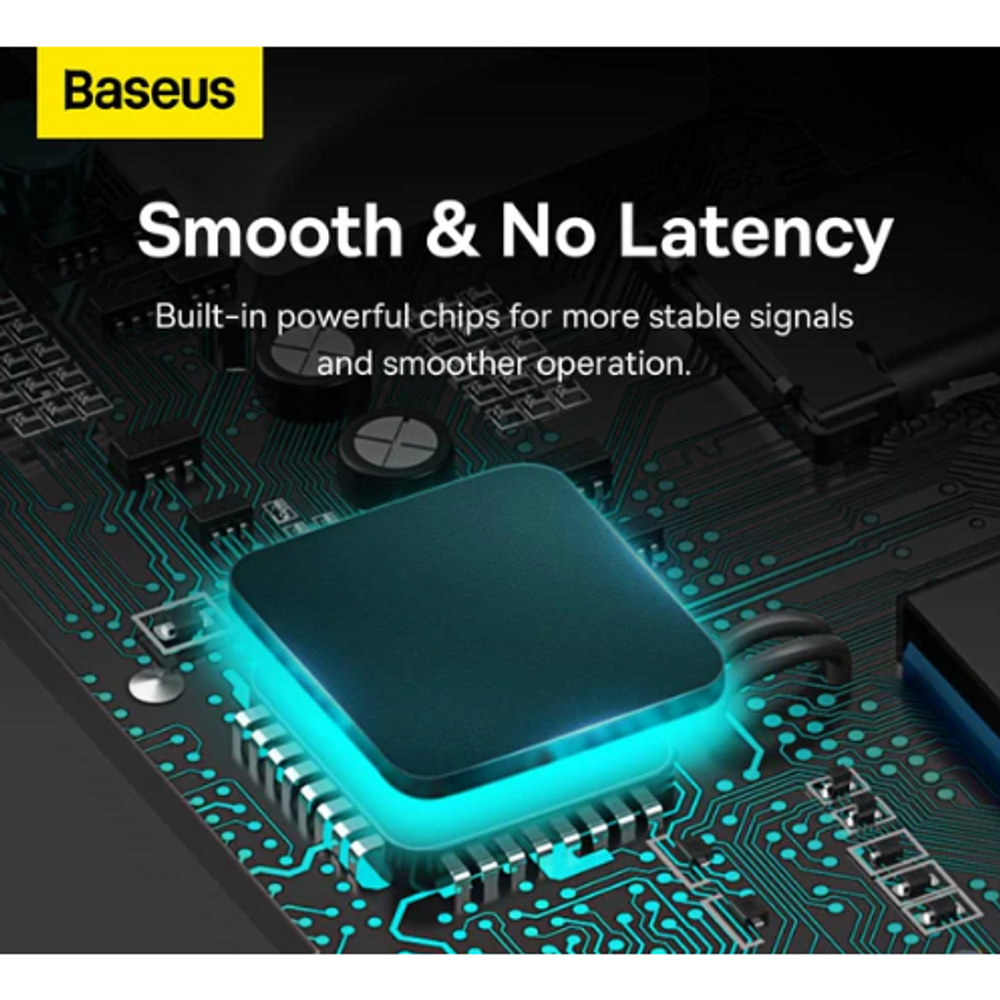 Black Baseus USB-A 4-port USB 3.0 hub adapter with braided cable