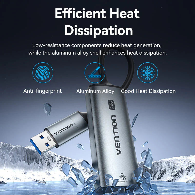 Vention USB-C + USB-A to 2.5 Gigabit Ethernet Adapter 0.15M Gray Aluminum Alloy Type