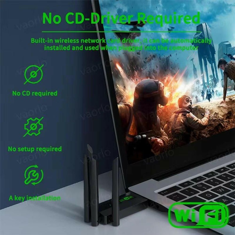 Vaorlo 1200Mbps Dual Band Wi-Fi USB Adapter with 4 Antennas