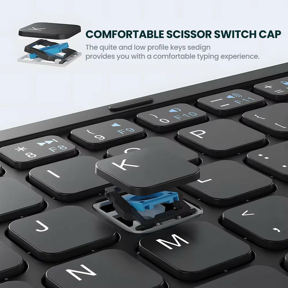 Portable Quadruple Folding Wireless Bluetooth Keyboard with Integrated Touchpad for Tablets and Smartphones
